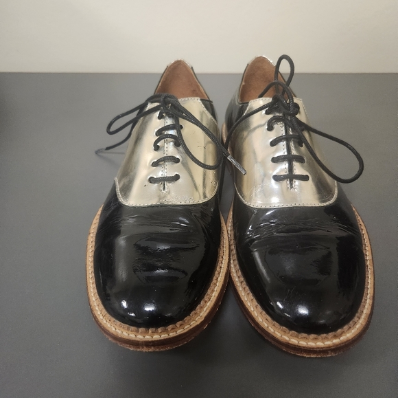 Opening Ceremony Oxfords Black and gold laced up loafers Sz 37 - Picture 2 of 10